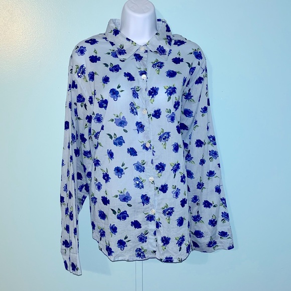New Direction Sport Button Down Size Large Floral w/Sequins - Picture 1 of 15